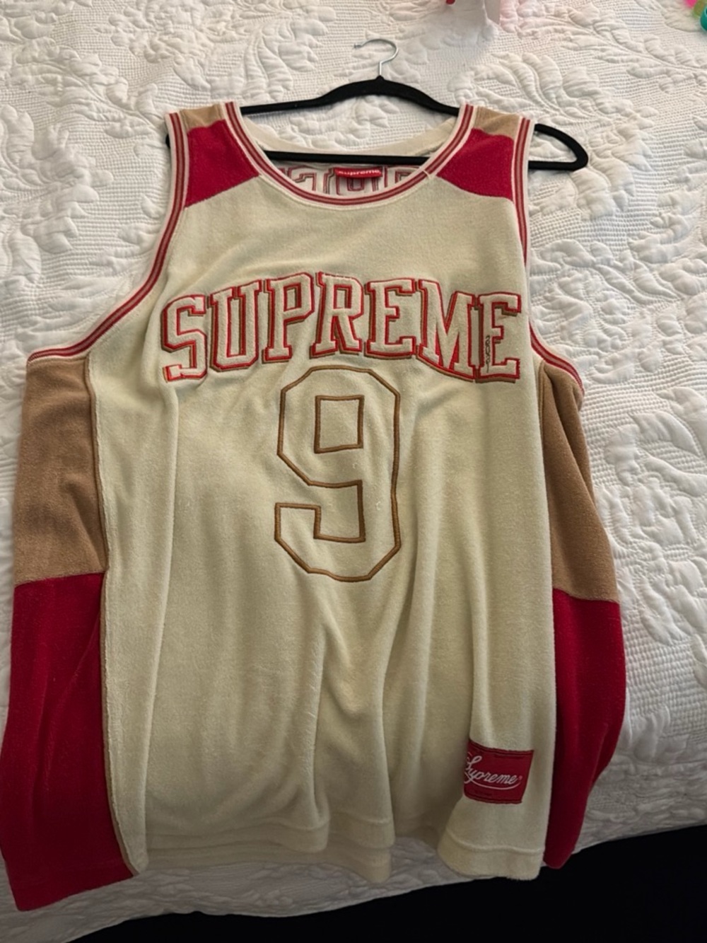 Supreme Cream, Red & Tan Number 9 Crewneck Sweater